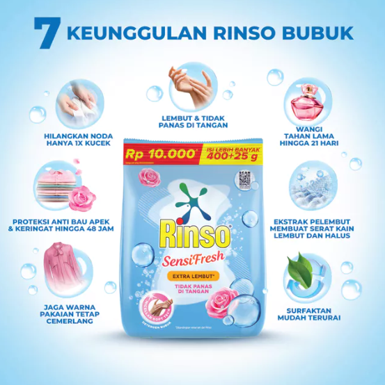 Unilever Indonesia Rinso SensiFresh Deterjen Bubuk Extra Lembut Micellar Soft
