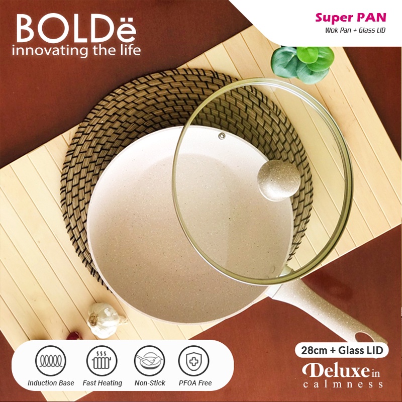Bolde Inovasi Global BOLDe Super Pan Wok + Lid Glass Beige 28 cm