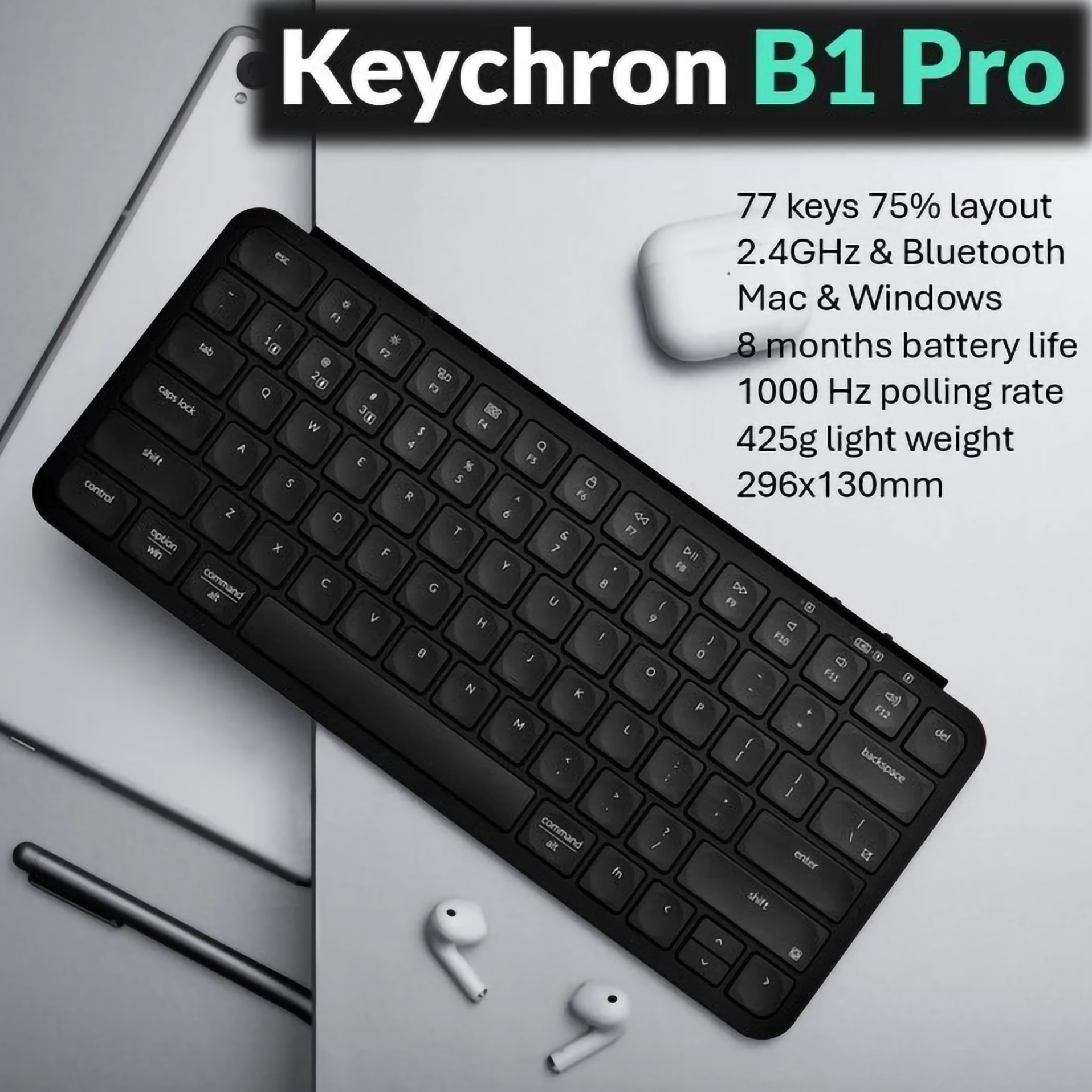 Keychron Indonesia Keychron B1 Pro Ultra-Slim Wireless Keyboard