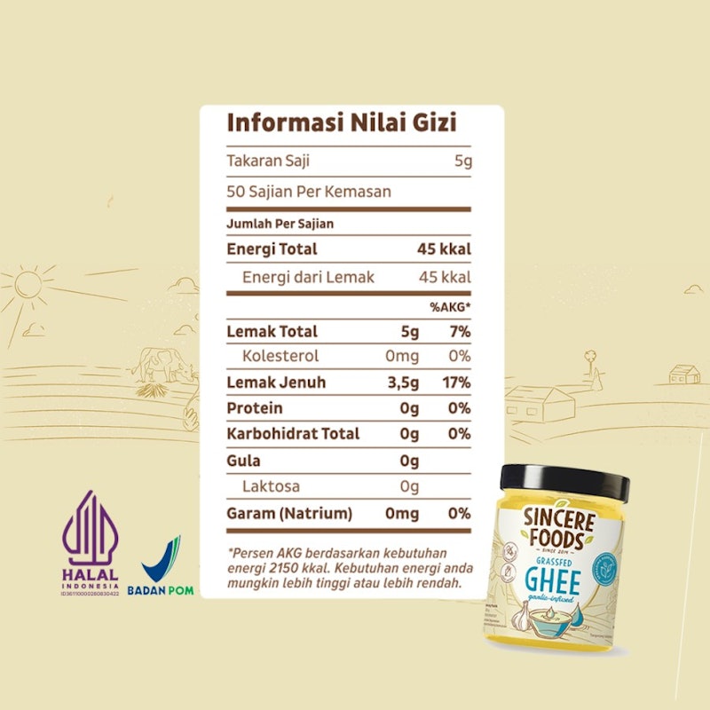 SINCERE FOODS Grassfed Ghee Garlic Infused 5