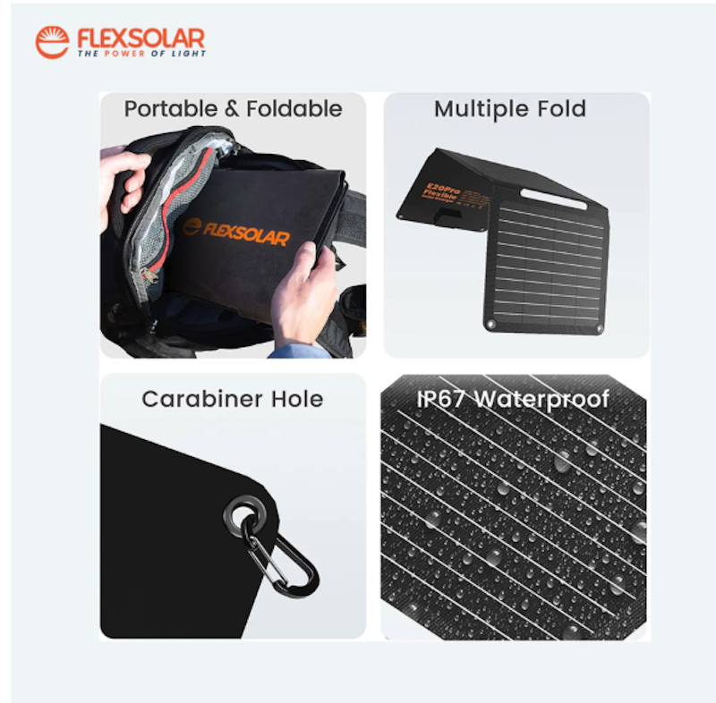 Flexsolar Solar Panel Charger 20 watt E20 Pro