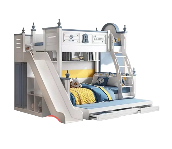 Furniture Anak Online Tempat Tidur Anak Tingkat dengan Perosotan Navy 