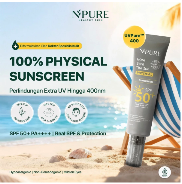 Penta Natural Kosmetindo N'PURE Noni Beat The Sun Physical Sunscreen SPF 50+ PA ++++