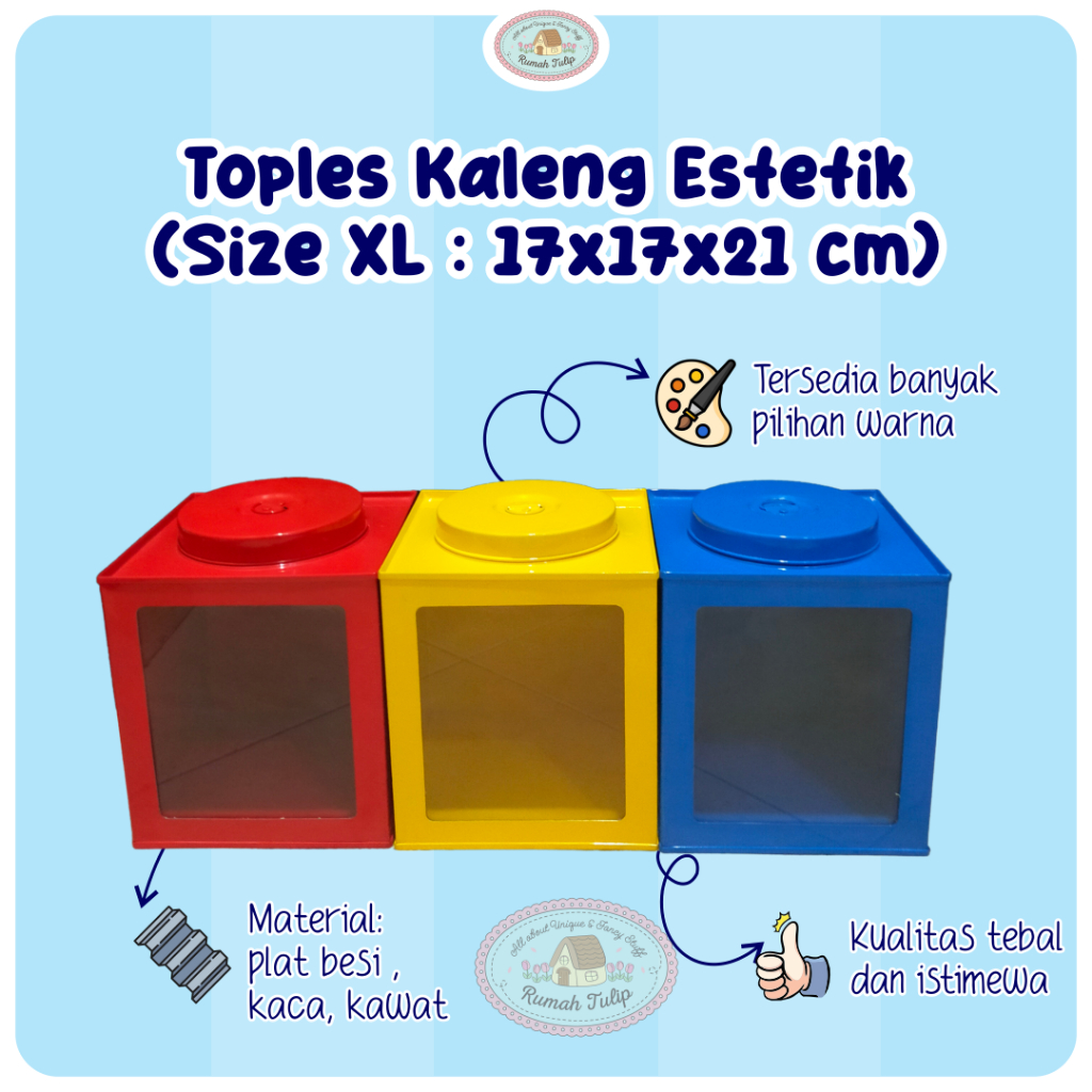 Rumah Tulip Rumah Tulip Toples Kaleng Krupuk size XL (17x17x21 cm)