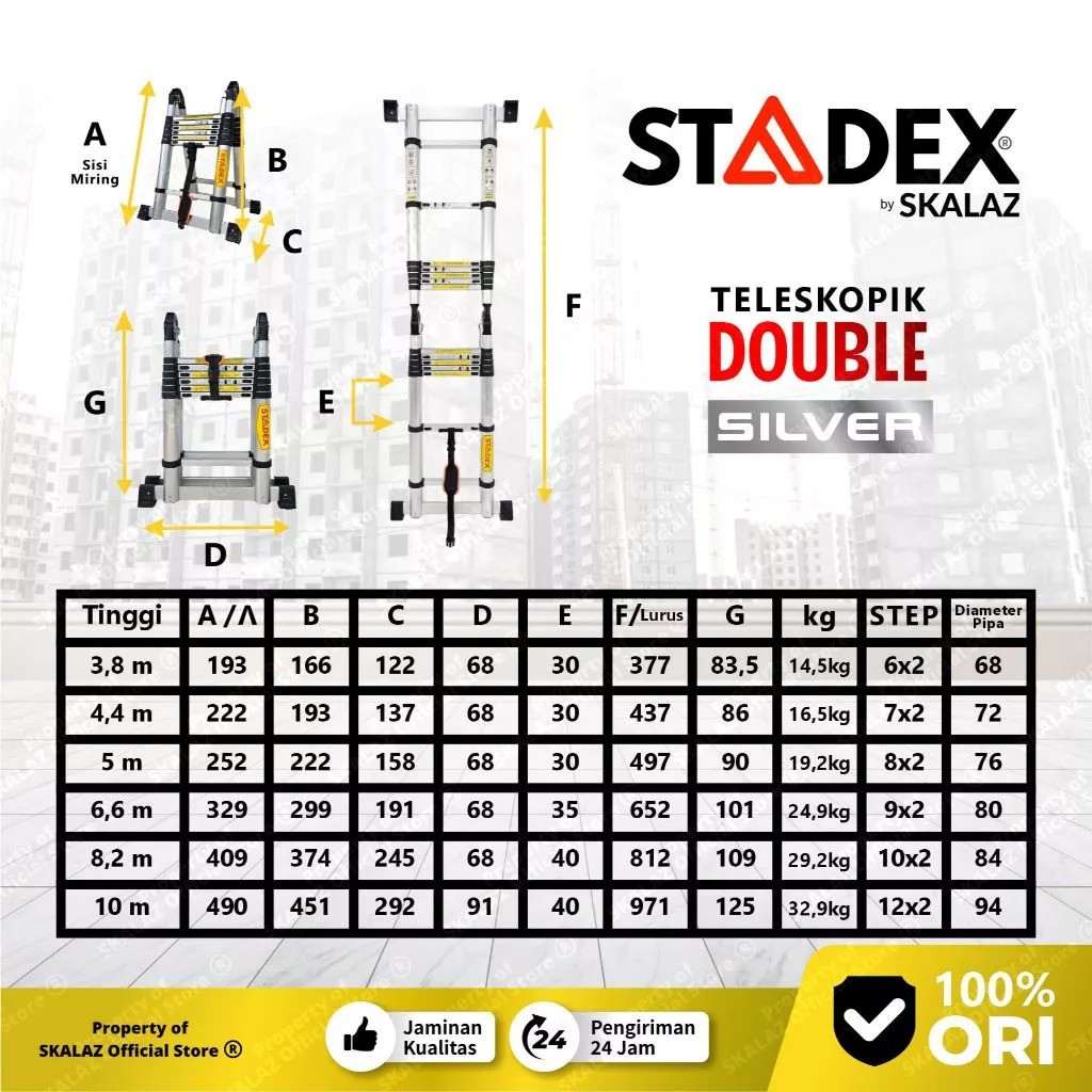 Stadex Double Telescopic Ladder 6.6M 5