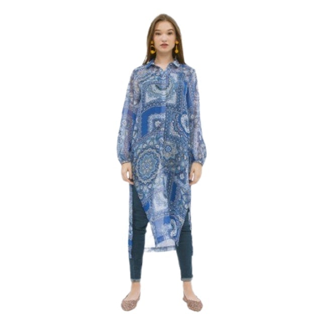 Decorative Mandala Shirt Dress Blue