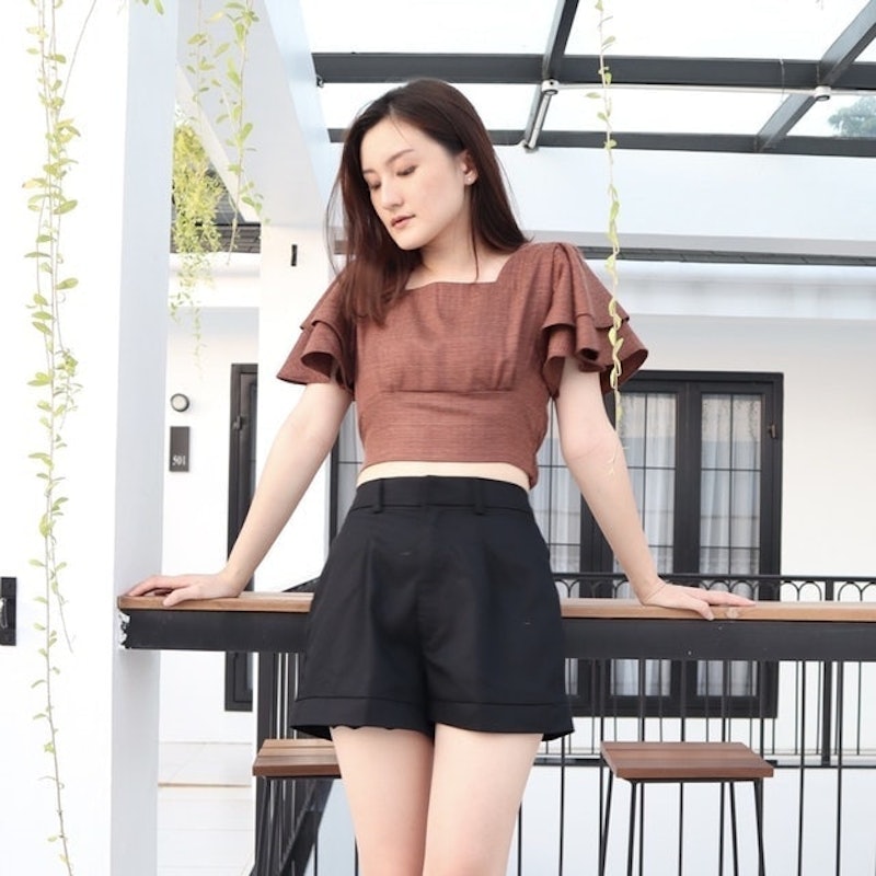 Femei Outer Blouse Slit Back Self Tie Wrap Crop Top 4