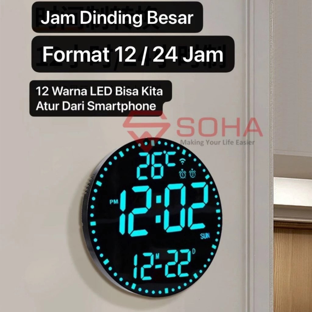 Jam Dinding Digital Warna RGB Wifi JD-14