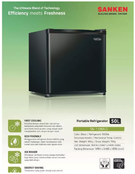 Sanken Argadwija Sanken Kulkas Mini Portable SN-118M-LG