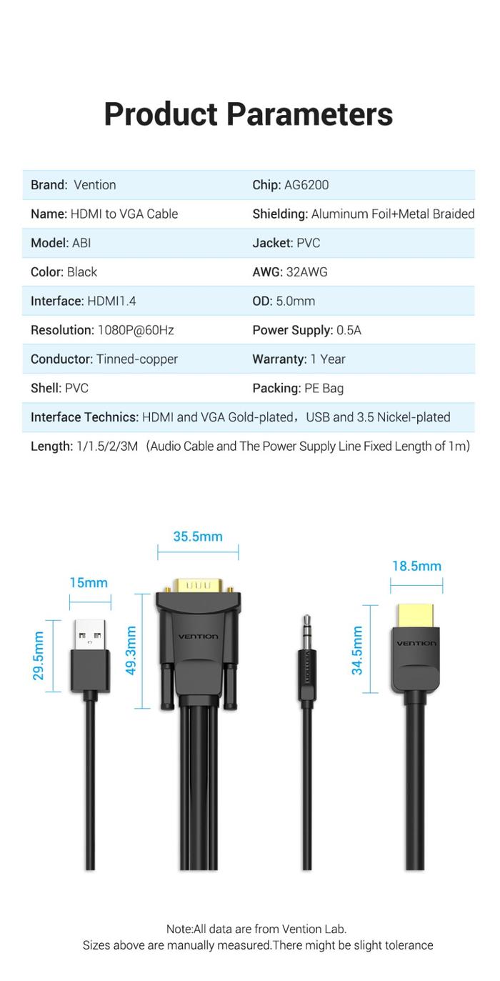 Ningbo Fulman Communication Technology Vention HDMI to VGA Cable ABI