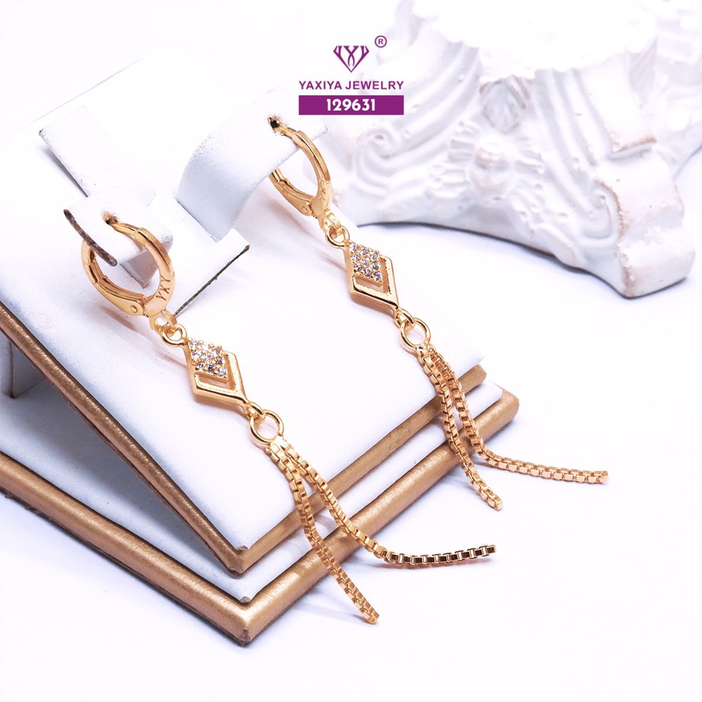 Yaxiya Jewelry Anting Gantung Jurai Permata Perhiasan Lapis Emas 129631