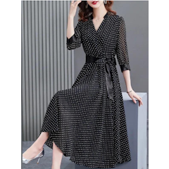 Korean Chiffon V Neck Dress Small Dots