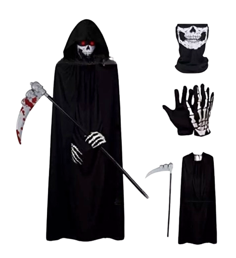 Set Kostum Jubah Berkerudung Panjang dengan Topeng Tengkorak