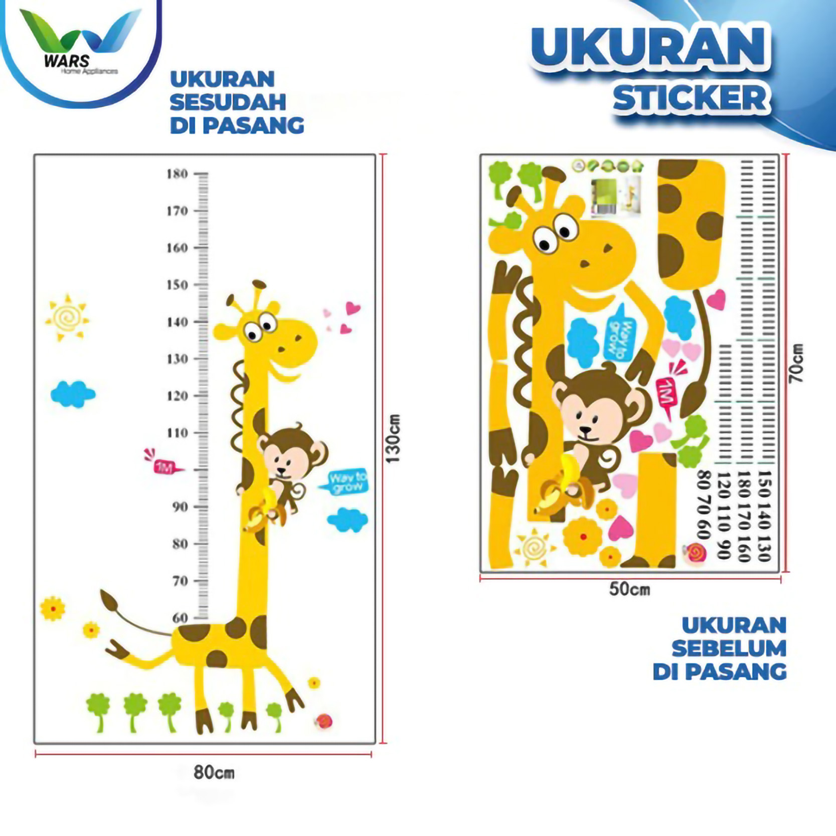  WARS Wallpaper Sticker Dinding Pengukur Tinggi Anak
