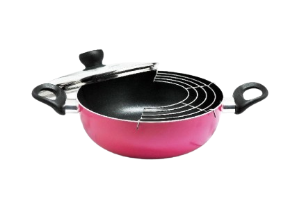 Maxim Ultra Pink Teflon Anti Lengket 24cm Deep Wok + Tempura + Tutup Kaca