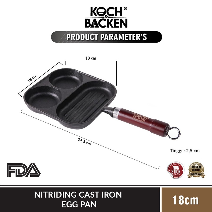 Koch Backen International KOCH&BACKEN Nitriding Pre-seasoned Cast Iron Pan 3 in 1