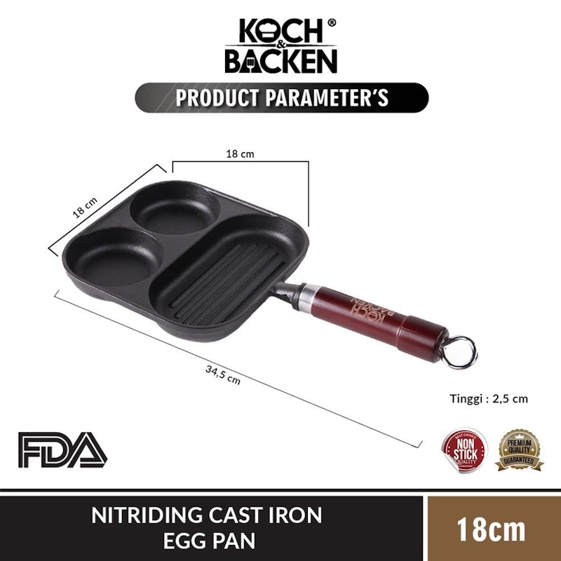 KOCH&BACKEN Nitriding Pre-seasoned Cast Iron Pan 3 in 1 2