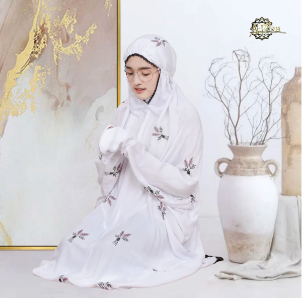  ALFATH714 Mukena Dewasa Terusan Bordir Pita Bunga