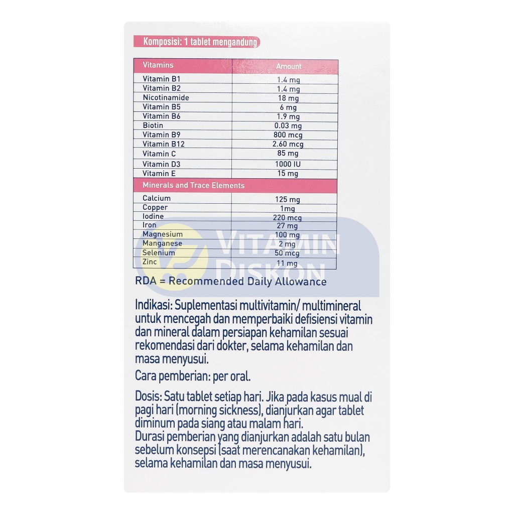 BAYER Indonesia Elevit Multivitamin, Mineral, dan Trace Elemen