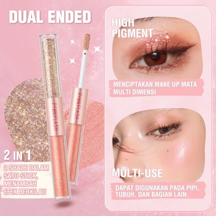 FCL Internasional Indonesia PINKFLASH DoubleGlow 2 in 1 Liquid Eyeshadow 03 Golden Diamond