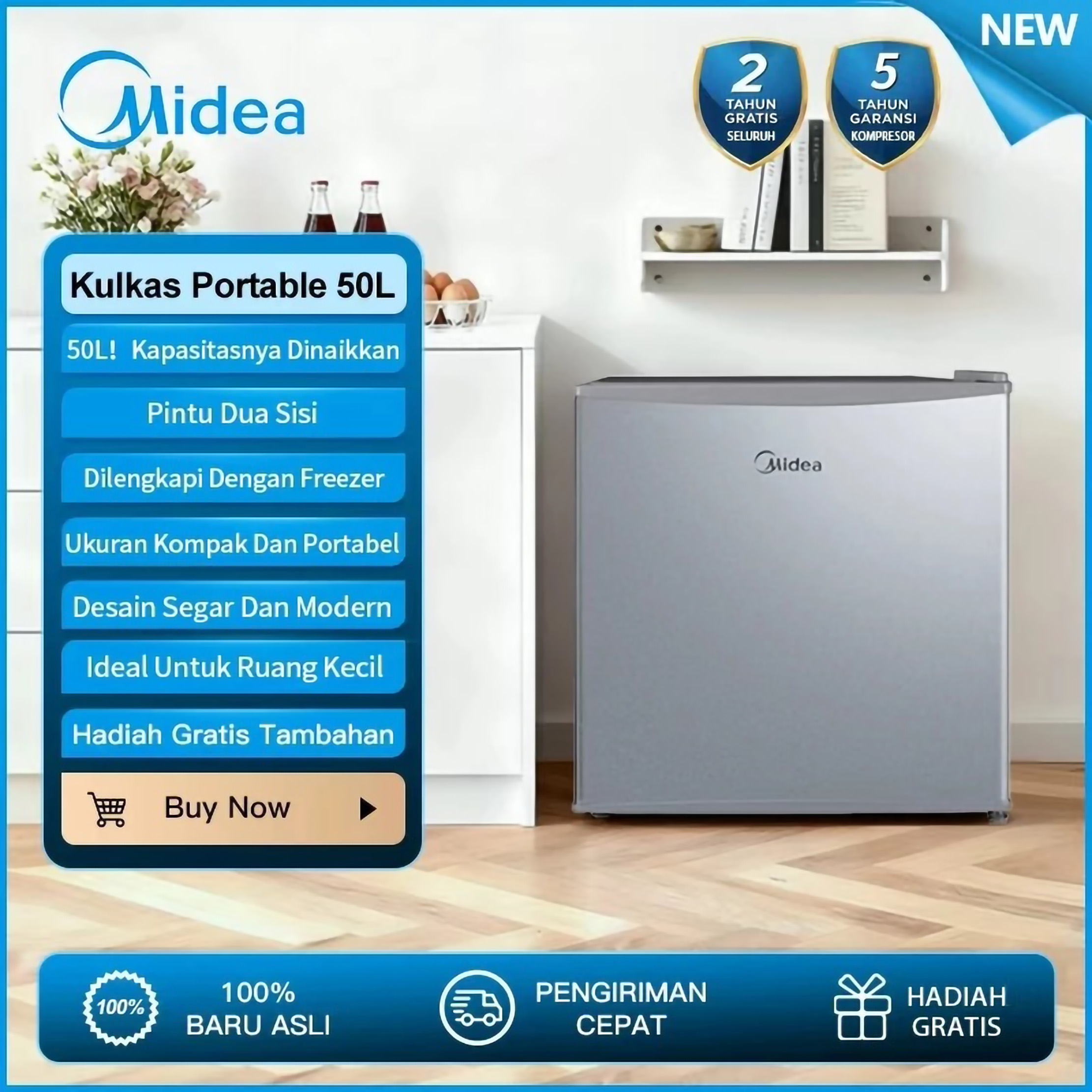 Midea Midea Kulkas Mini Bar Kapasitas 50 L MDRD86FGG50ID