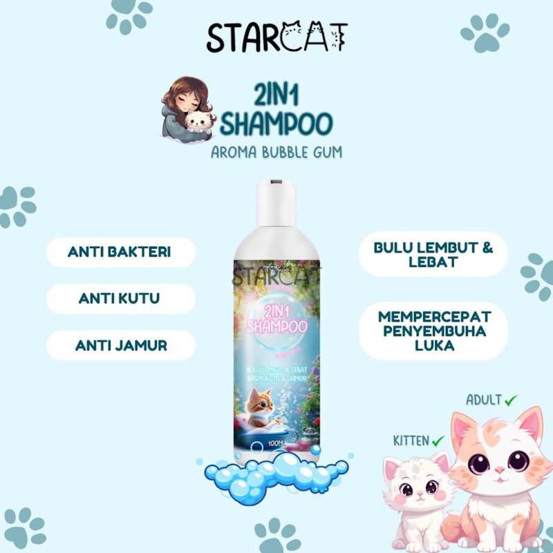 Starcat 2in1 Shampoo Anti Fungal & Fleas Bubblegum 2