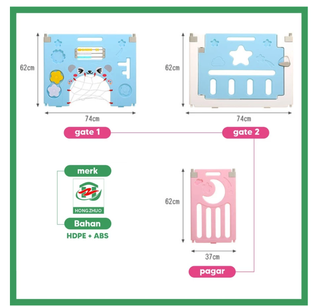 Hongzhuo Play Fence 12 Pagar + 2 Pintu