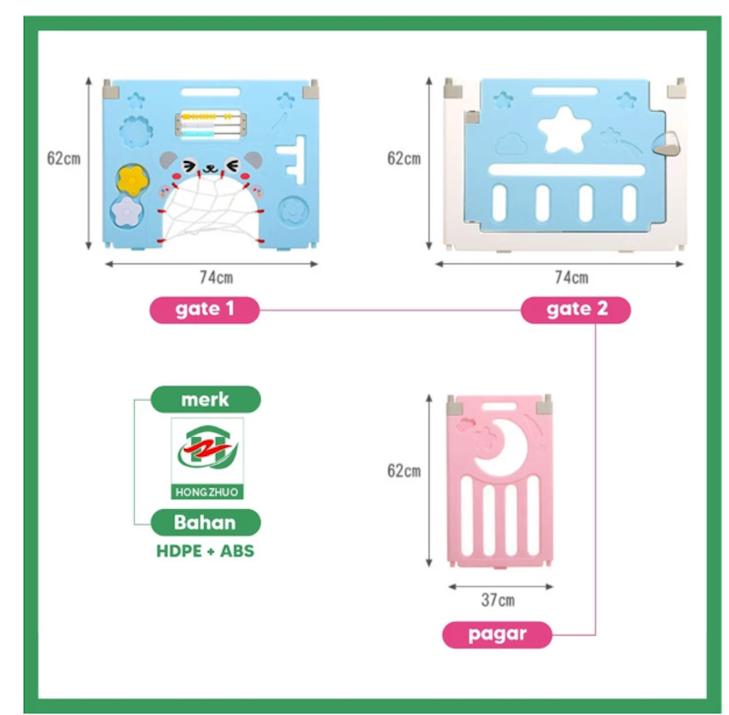 Hongzhuo Play Fence 12 Pagar + 2 Pintu 3