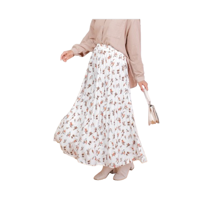 Rebertus Rok Plisket Wanita Motif Bunga Kecil Karina 1