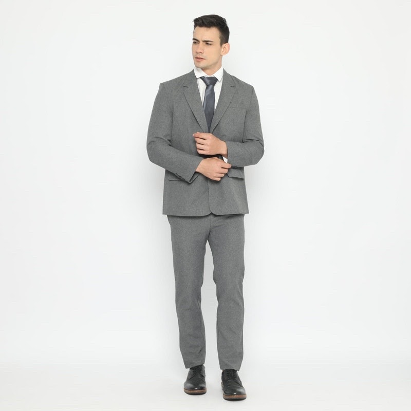 Jas Kancing Dua Wool Touch Abu Muda Slimfit 1
