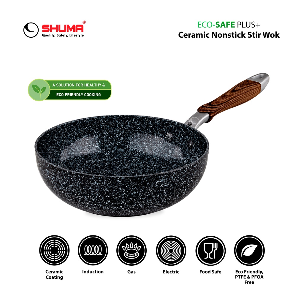 SHUMA Indonesia SHUMA Eco-Safe Plus Nonstick Ceramic Stir Wok 24 cm