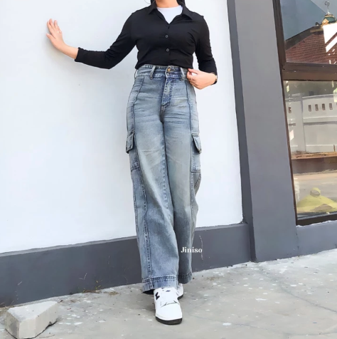  JINISO Highwaist Cargo Loose Jeans HANDS UP  405 