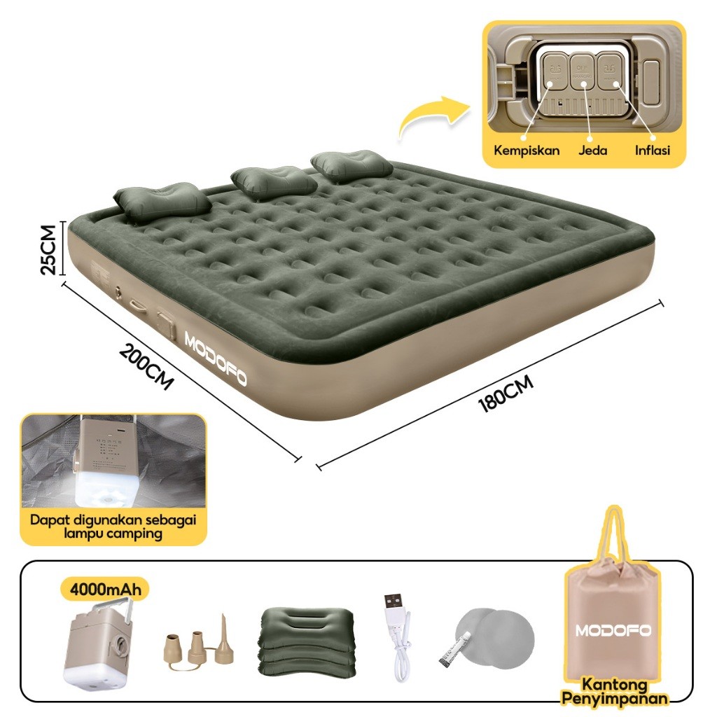  MODOFO Inflatable Bed Hijau 200 x 180 x 25 cm