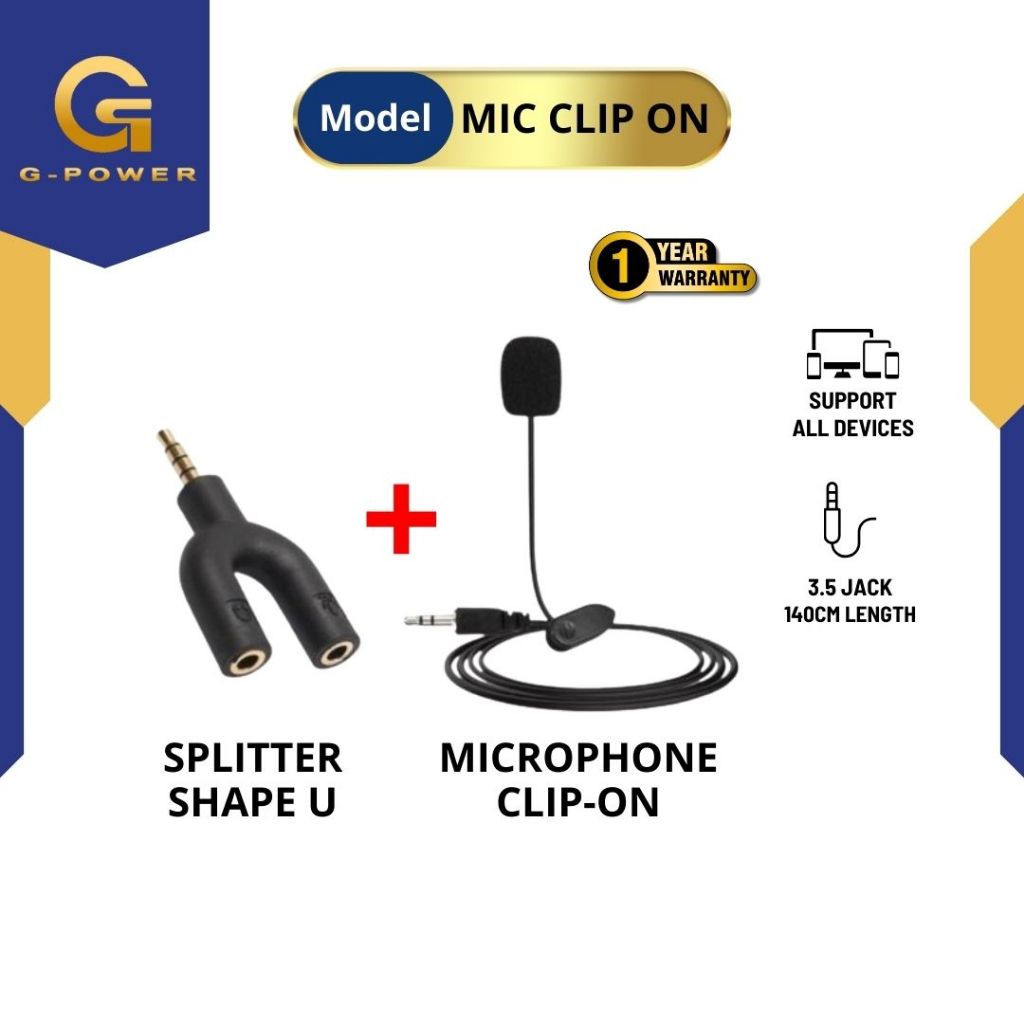 G-POWER G-POWER Lavalier Microphone Clip On Mini Kabel Jack 3.5mm