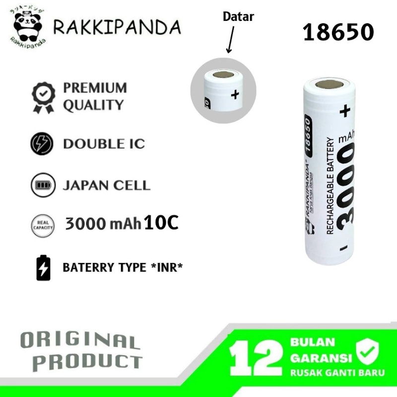 RakkiPanda Baterai 18650 Flat Top 3000mAh 10C 2