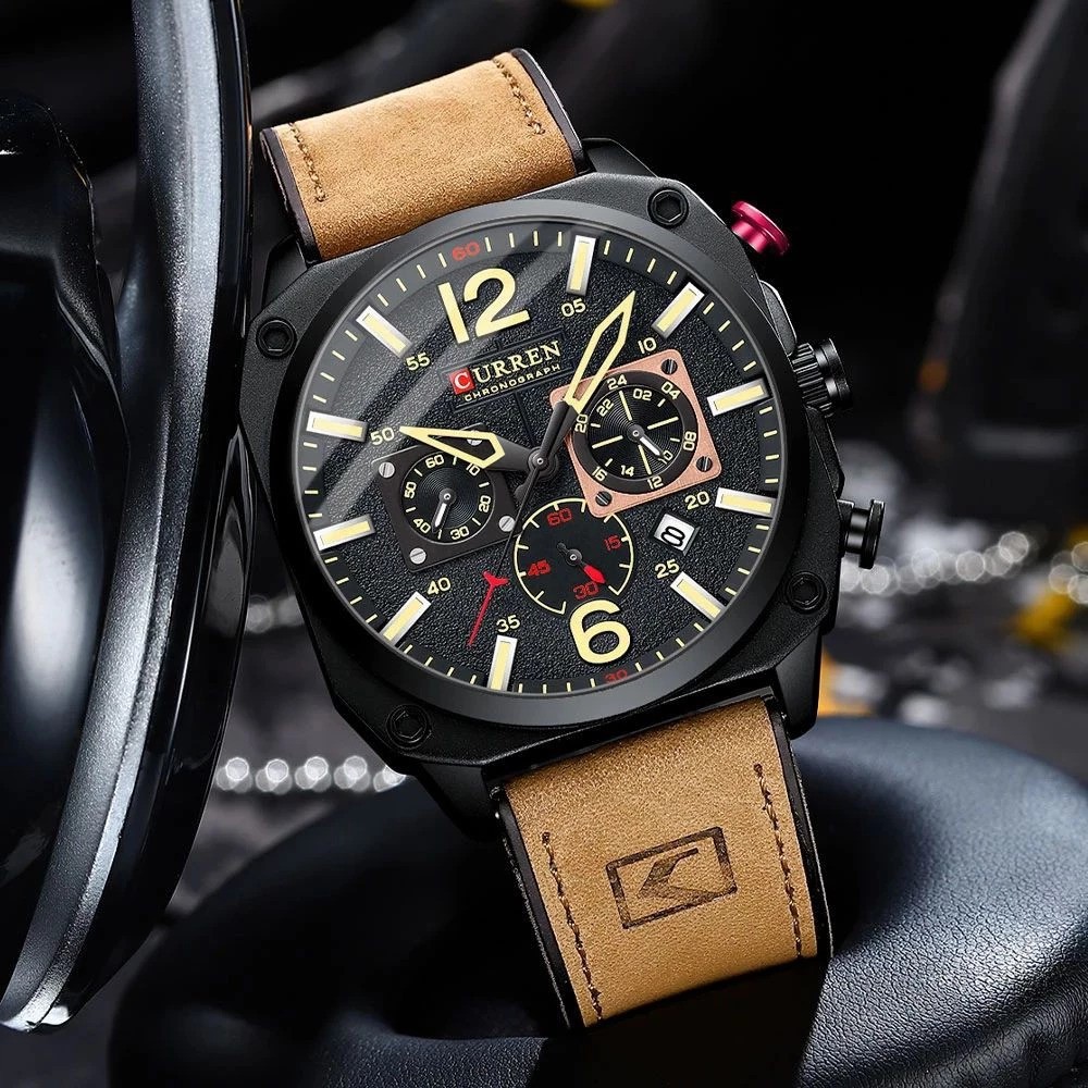 Curren Original Brand Leather Straps Wrist Watch for Men 8398 