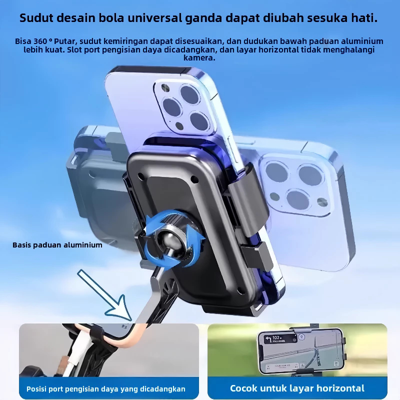 RCCOR Motorcycle Phone Holder Bracket Kaca Spion