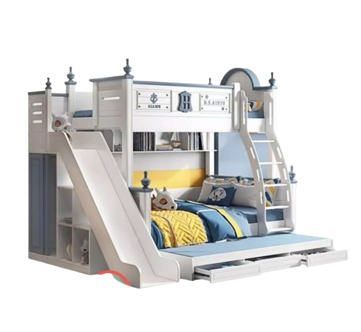 Tempat Tidur Anak Tingkat dengan Perosotan Navy 1