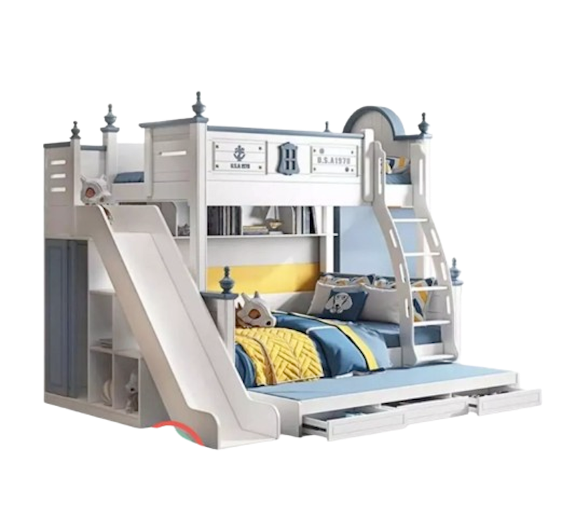 Tempat Tidur Anak Tingkat dengan Perosotan Navy 1