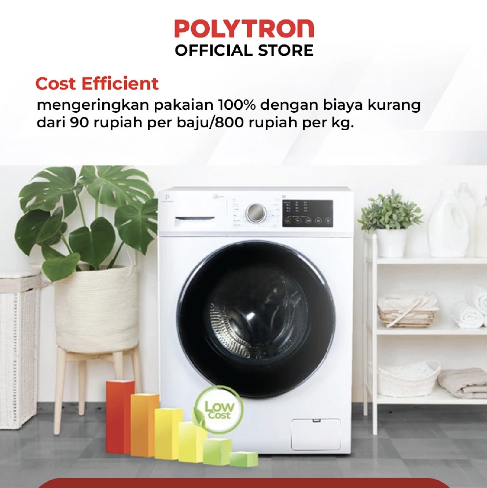 Hartono Istana Teknologi Polytron Mesin Cuci Front Loading Inverter Wonderwash Washer Dryer 8 kg PFL 8105H