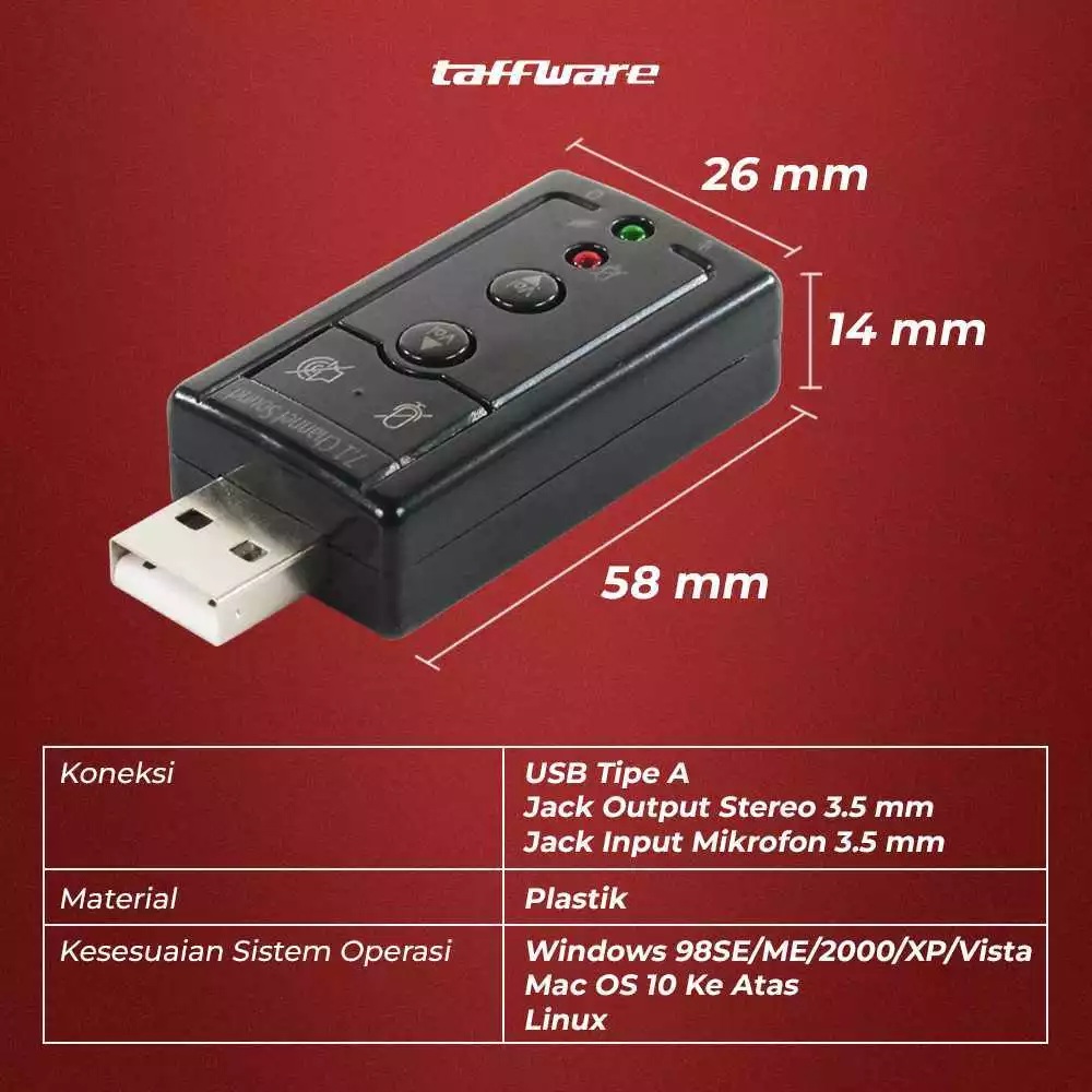 Jakarta Digital Nusantara Taffware USB 7.1 Channel Sound Card Adapter TC-03
