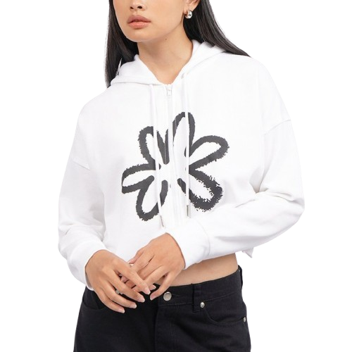 COLORBOX Graohic Crop Hoodie Jacket Off White