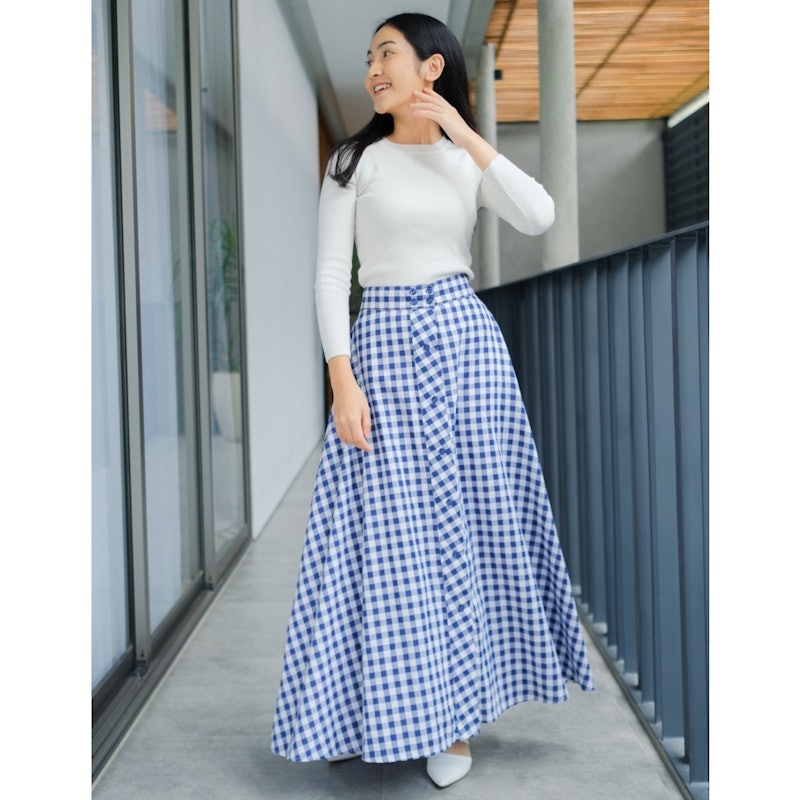 Zizava SKirt - Rok Flare Kancing Motif Gingham Kotak 3