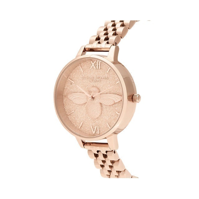 Olivia Burton Glitter Bee 3D Bee & Pale Rose Gold Bracelet OB16GD46