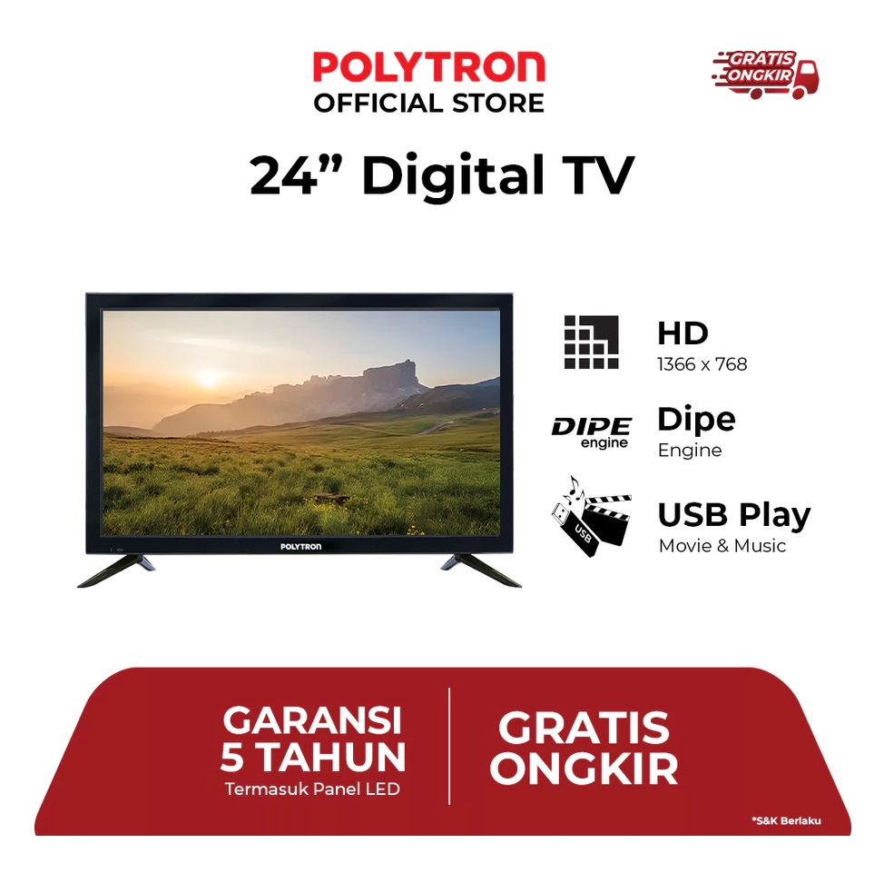 Hartono Istana Teknologi Polytron  24″ Digital TV PLD 24V1853