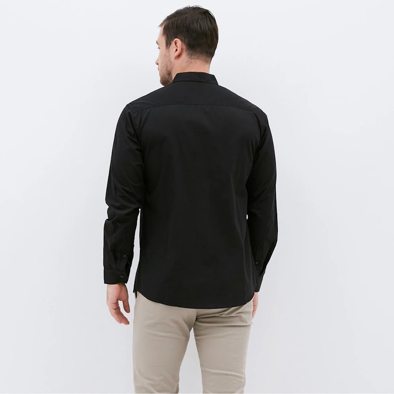 M231 Kemeja Pria Basic Polos Oxford Panjang Warna Hitam 4