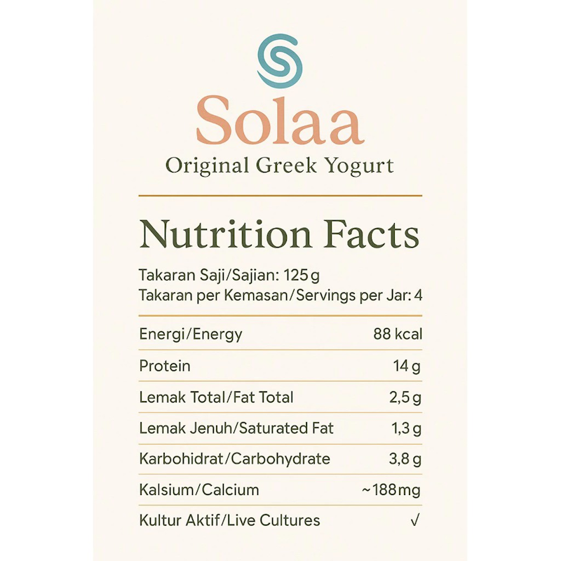 Solaa Probiotics Greek Yogurt Original 4