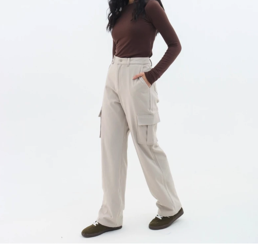 Loony Cargo Highwaist Cream Pants 4