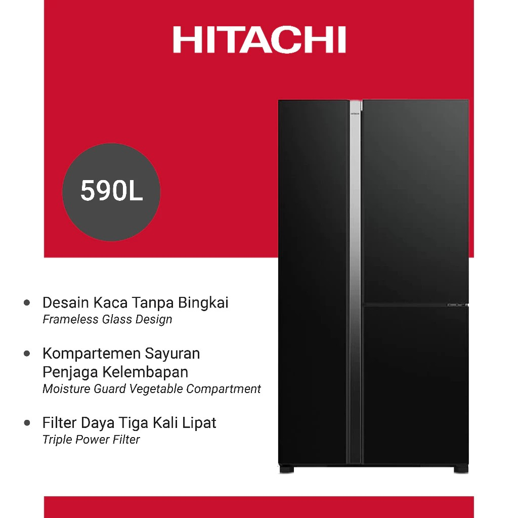 Hitachi  Hitachi Kulkas Side By Side Standart 573 Liter  R-M80PGD0-GBK
