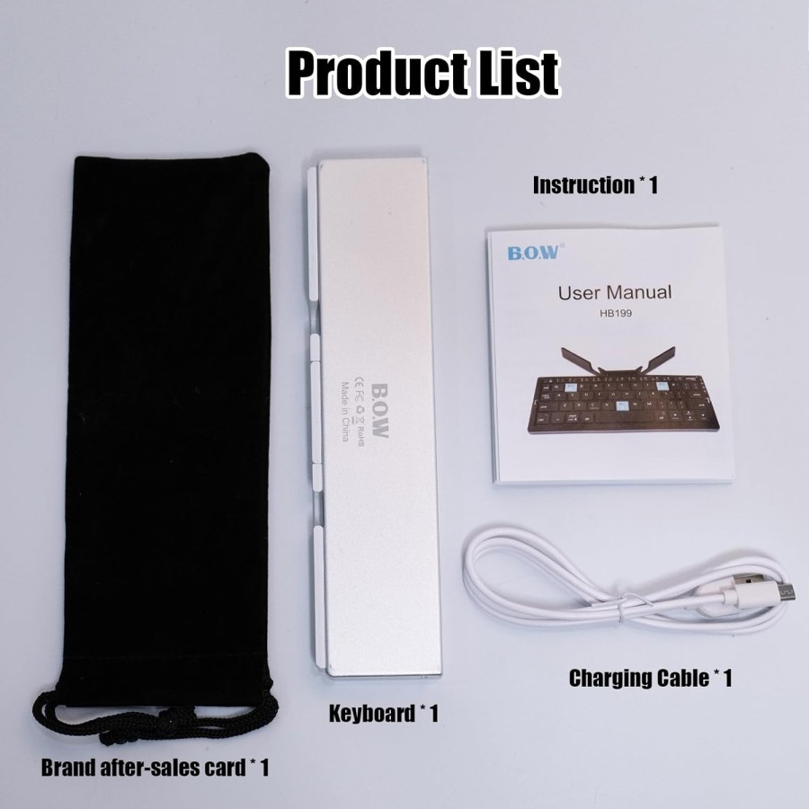  B.O.W Wireless Keyboard Mini Lipat with Holder BT-1299